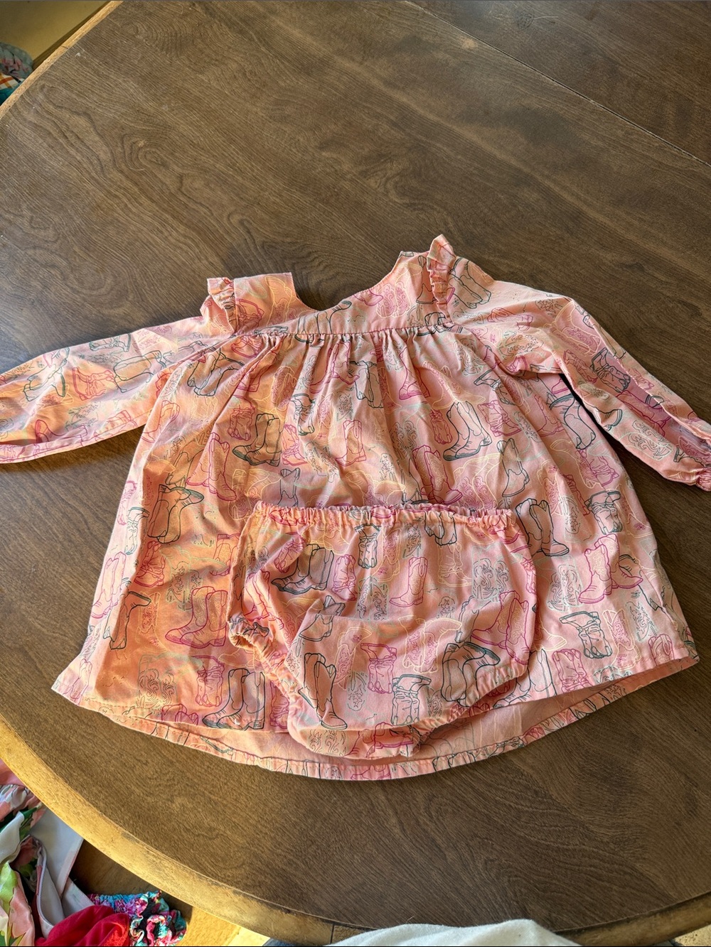 Wrangler Pink Printed Long-Sleeve Baby Dress with Bloomer